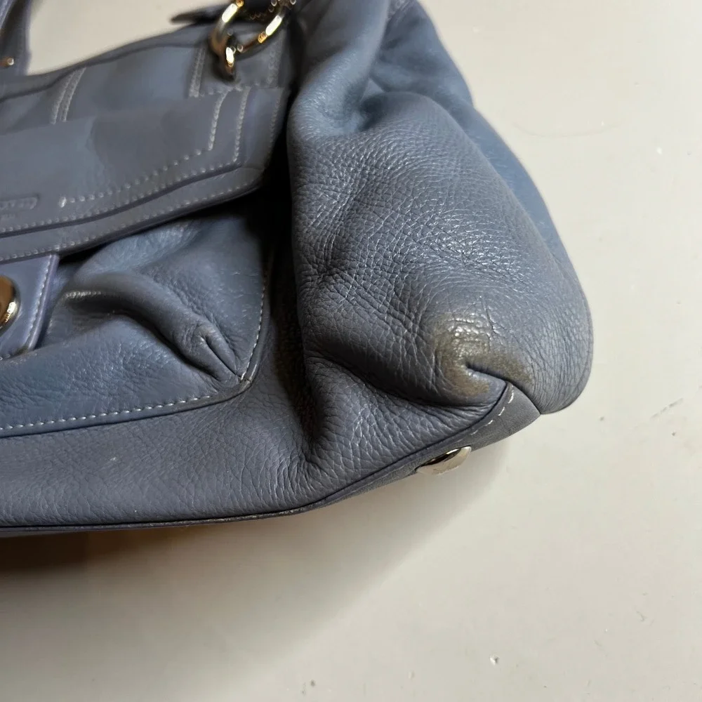 Coach Penelope Shopper Blue‎ Grey Leather Tote Shoulder Bag F19044